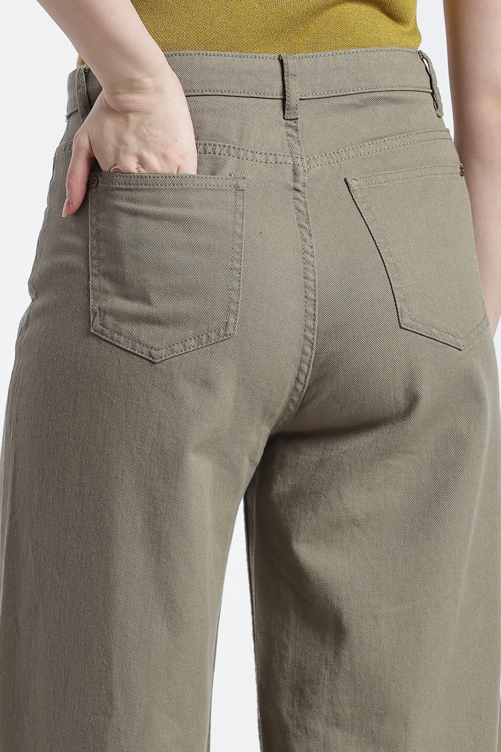Khaki Solid Cotton Denim Regular Fit Jeans for Women - Image 3