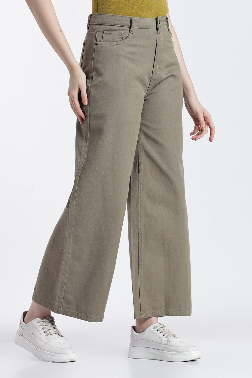 Khaki Solid Cotton Denim Regular Fit Jeans for Women - Image 4