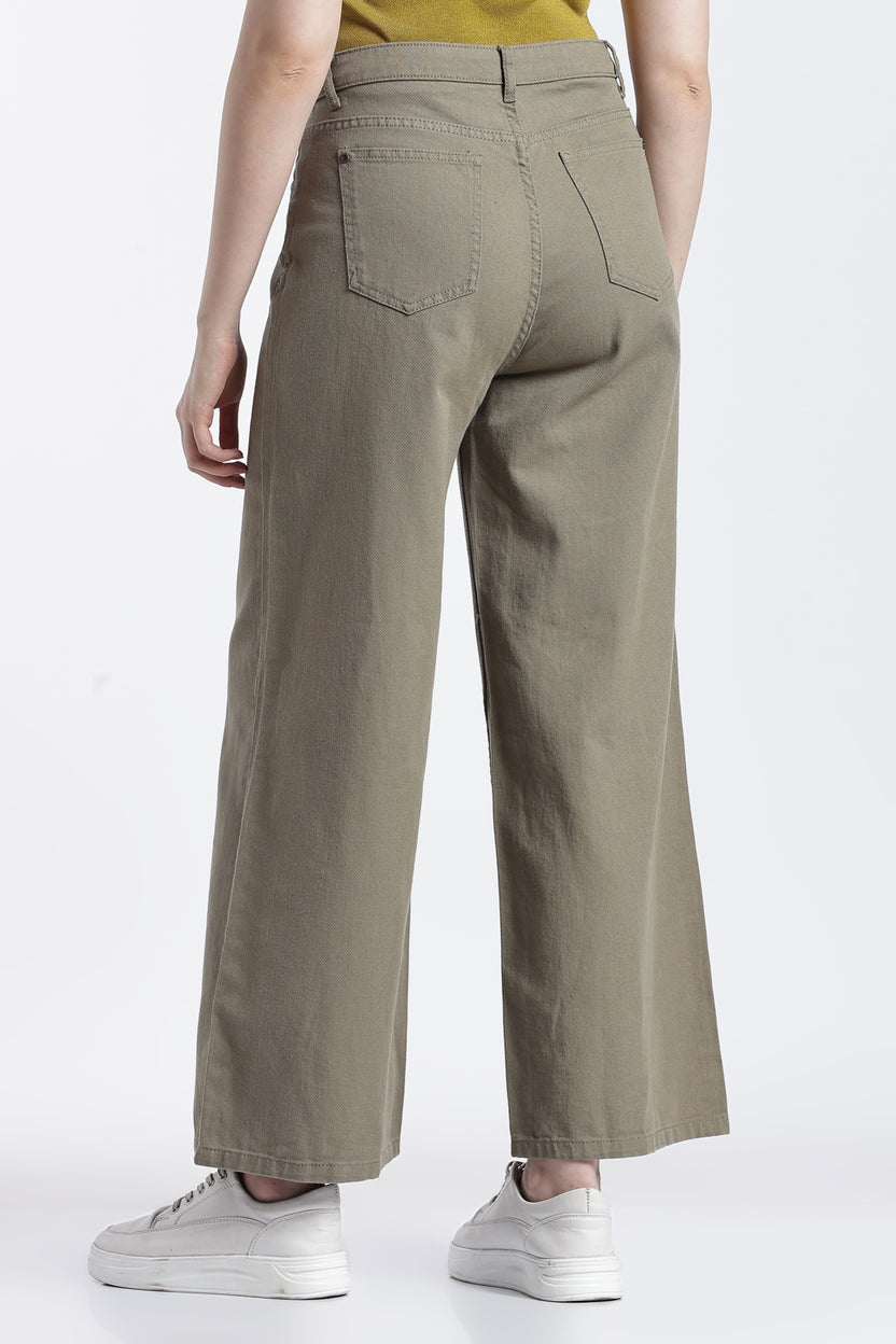 Khaki Solid Cotton Denim Regular Fit Jeans for Women - Image 5