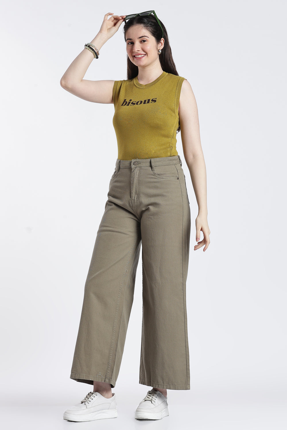 Khaki Solid Cotton Denim Regular Fit Jeans for Women - Image 6