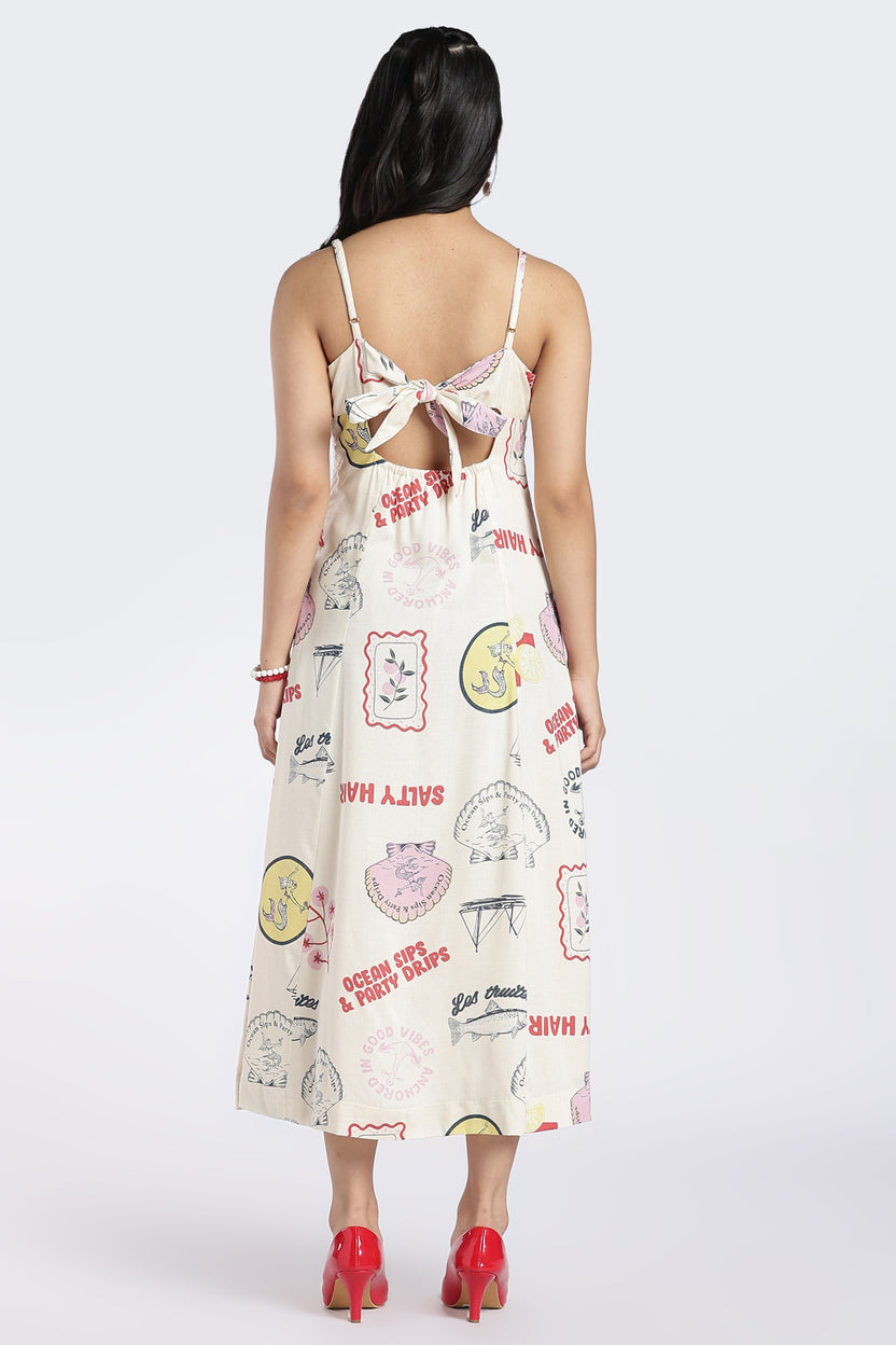 Off White Coastal Print Button-Down Dress for Women - Image 5
