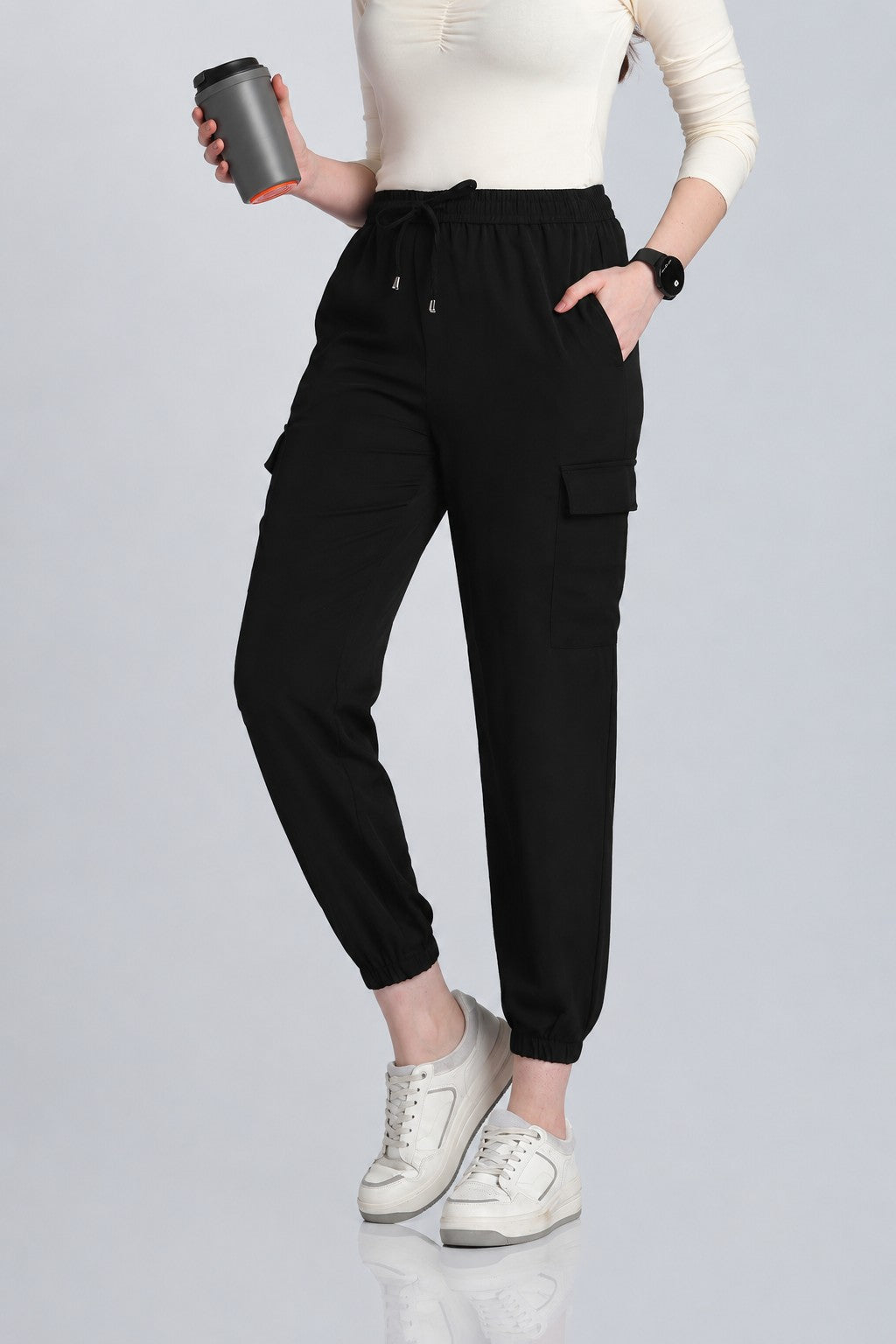 Black Jogger Fit Cargo Trouser With 4 Pocket for Women - Image 1