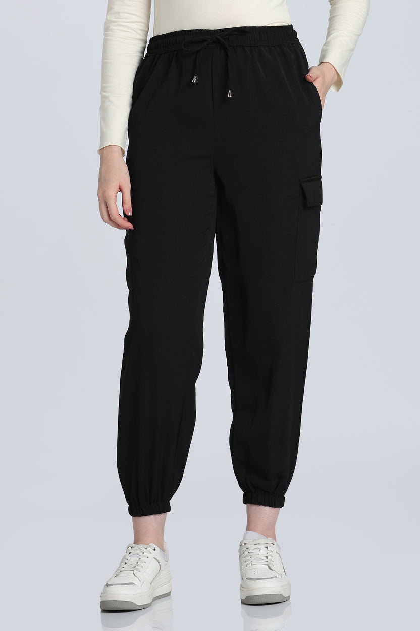 Black Jogger Fit Cargo Trouser With 4 Pocket for Women - Image 2