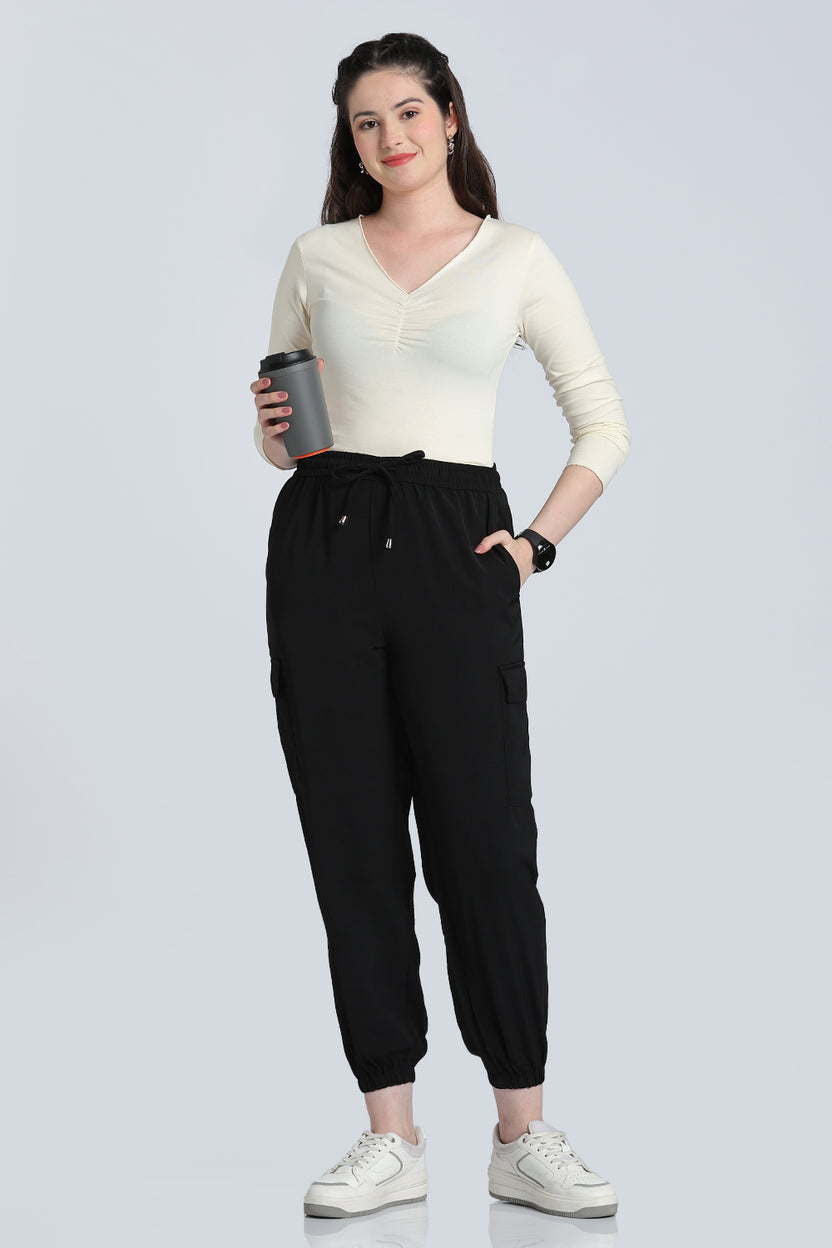 Black Jogger Fit Cargo Trouser With 4 Pocket for Women - Image 6