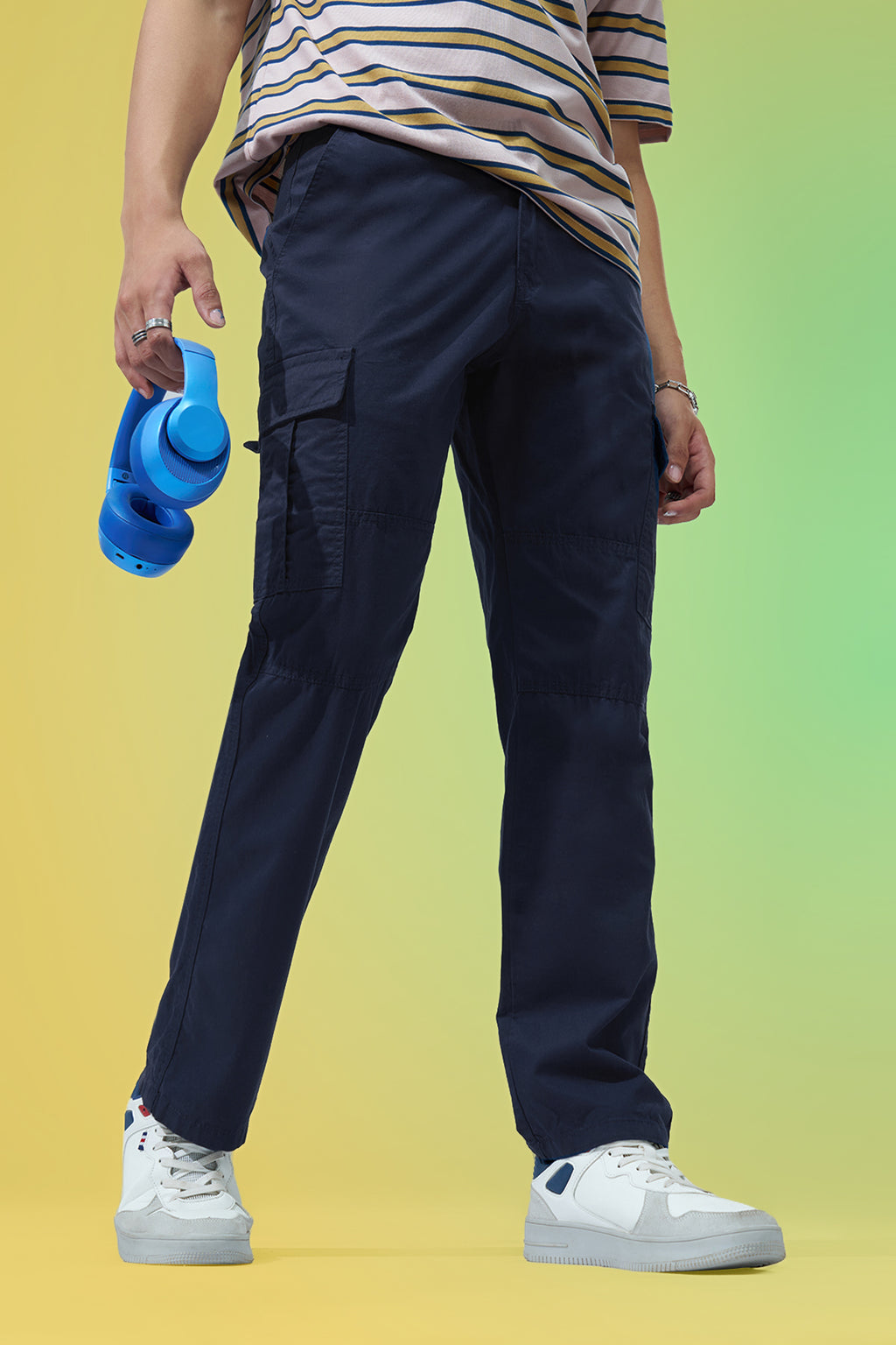 Navy Solid Regular Fit Trouser for Men - Image 1