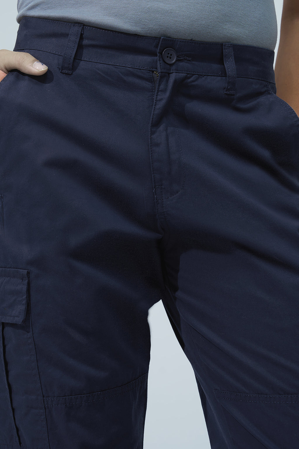 Navy Solid Regular Fit Trouser for Men - Image 3