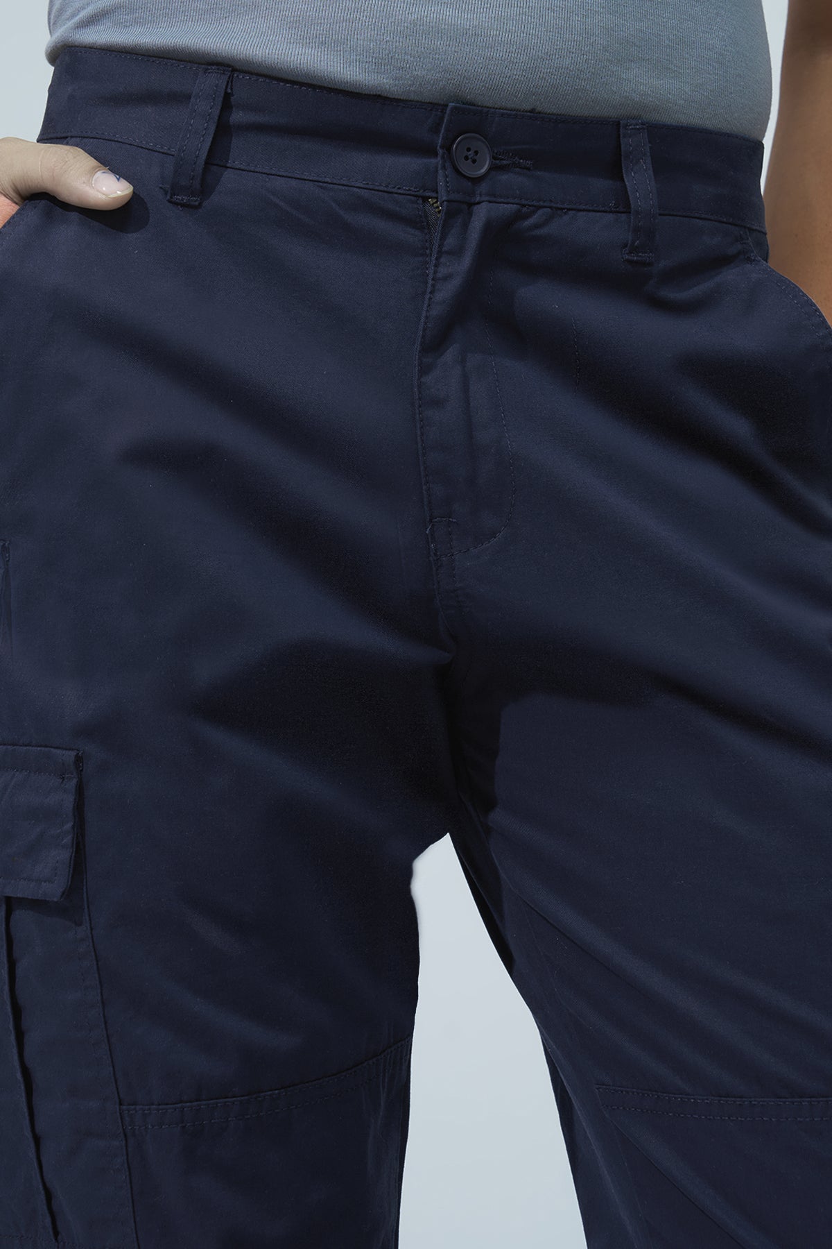 Navy Solid Regular Fit Trouser for Men - Image 3