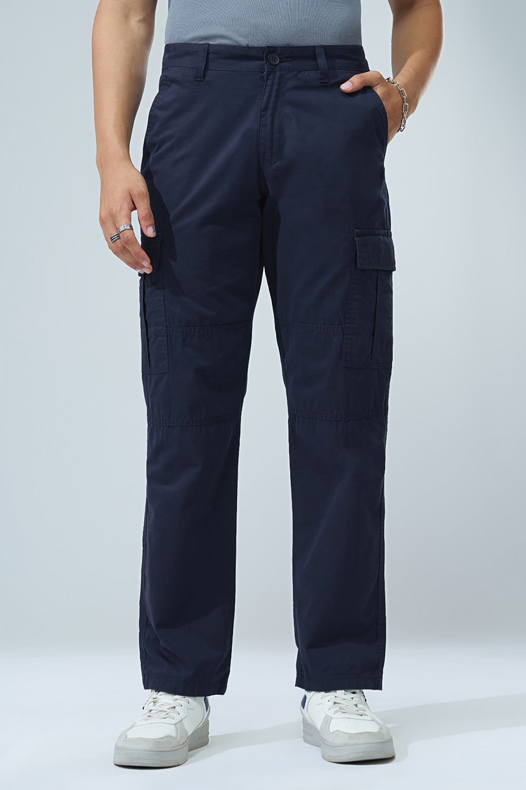 Navy Solid Regular Fit Trouser for Men - Image 2