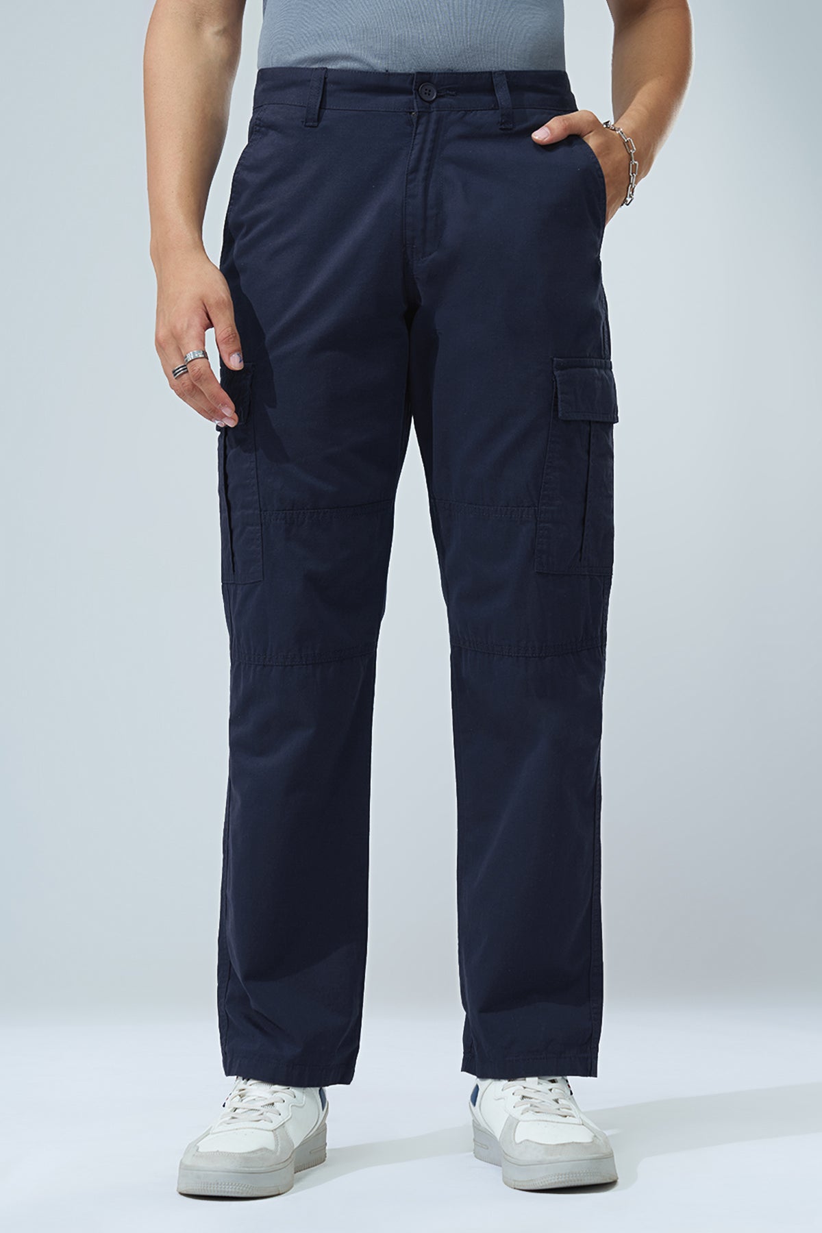 Navy Solid Regular Fit Trouser for Men - Image 2
