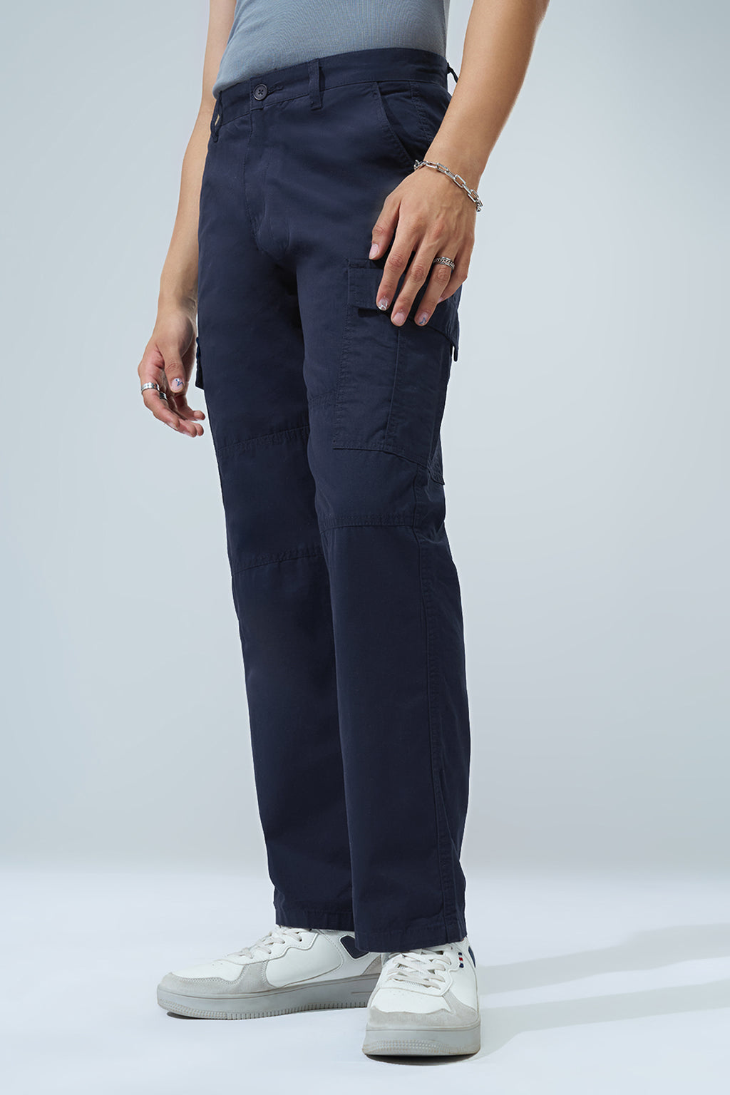 Navy Solid Regular Fit Trouser for Men - Image 4