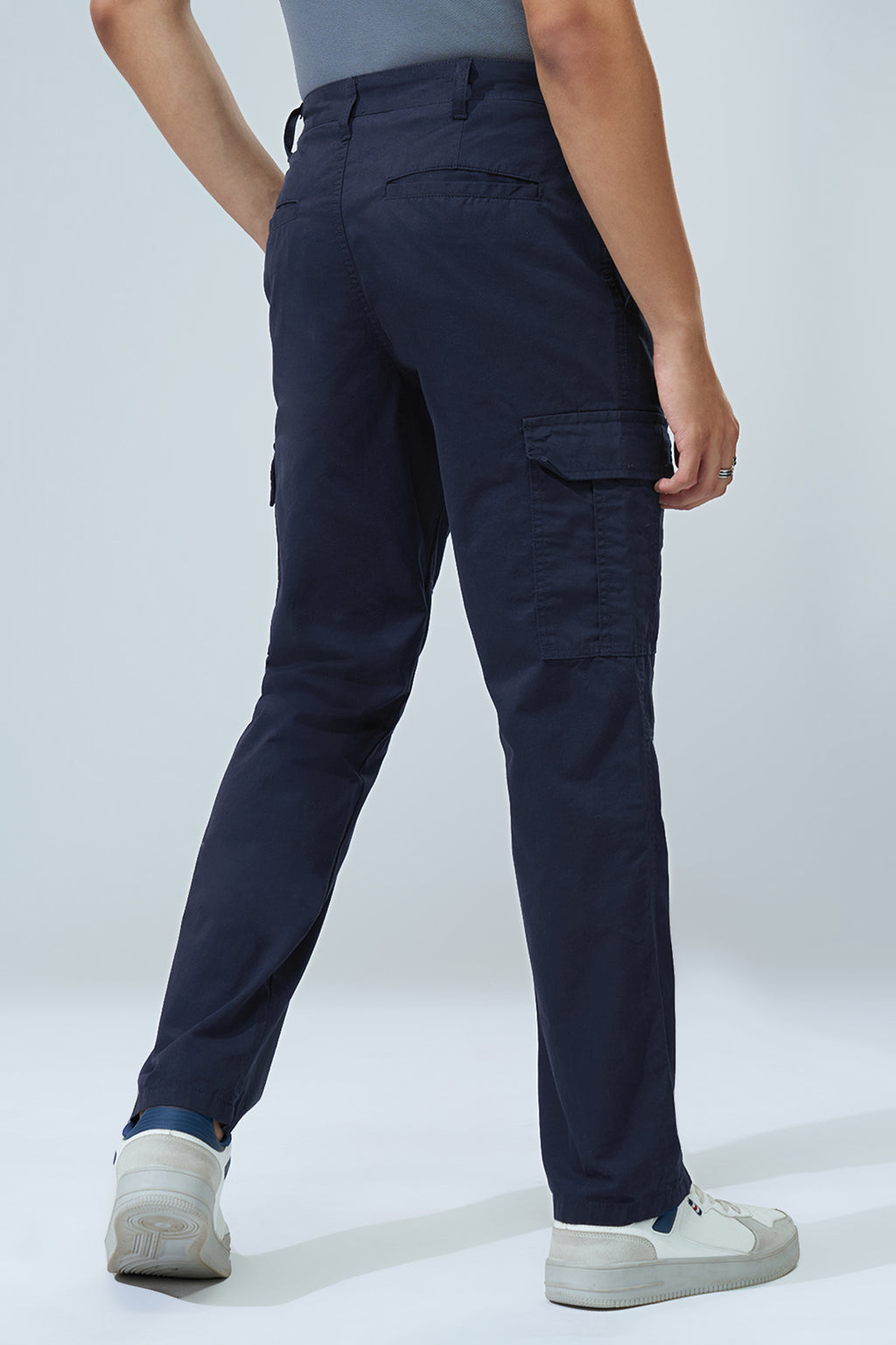 Navy Solid Regular Fit Trouser for Men - Image 5
