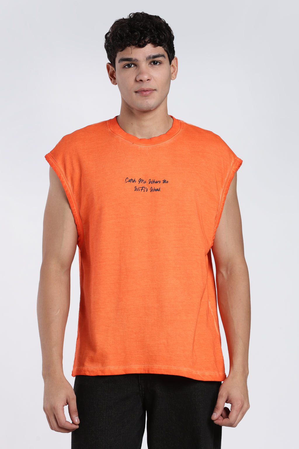 Orange Printed Oversized Fit T-Shirt for Men - Image 2