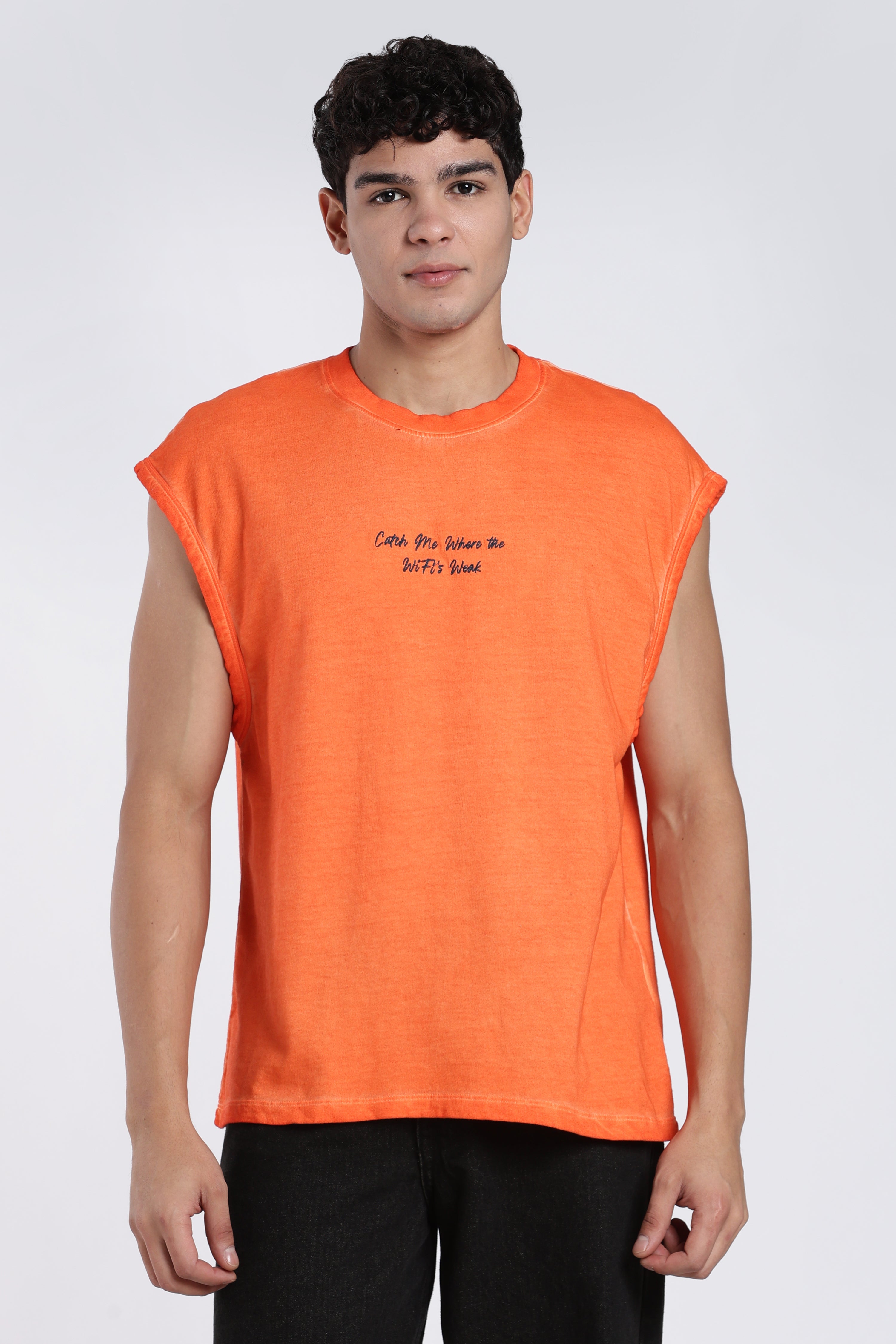 Orange Printed Oversized Fit T-Shirt for Men - Image 2