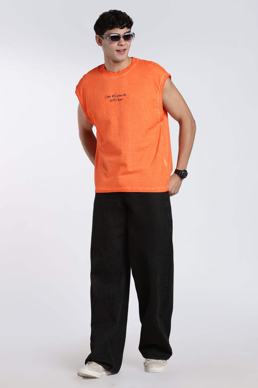 Orange Printed Oversized Fit T-Shirt for Men - Image 6