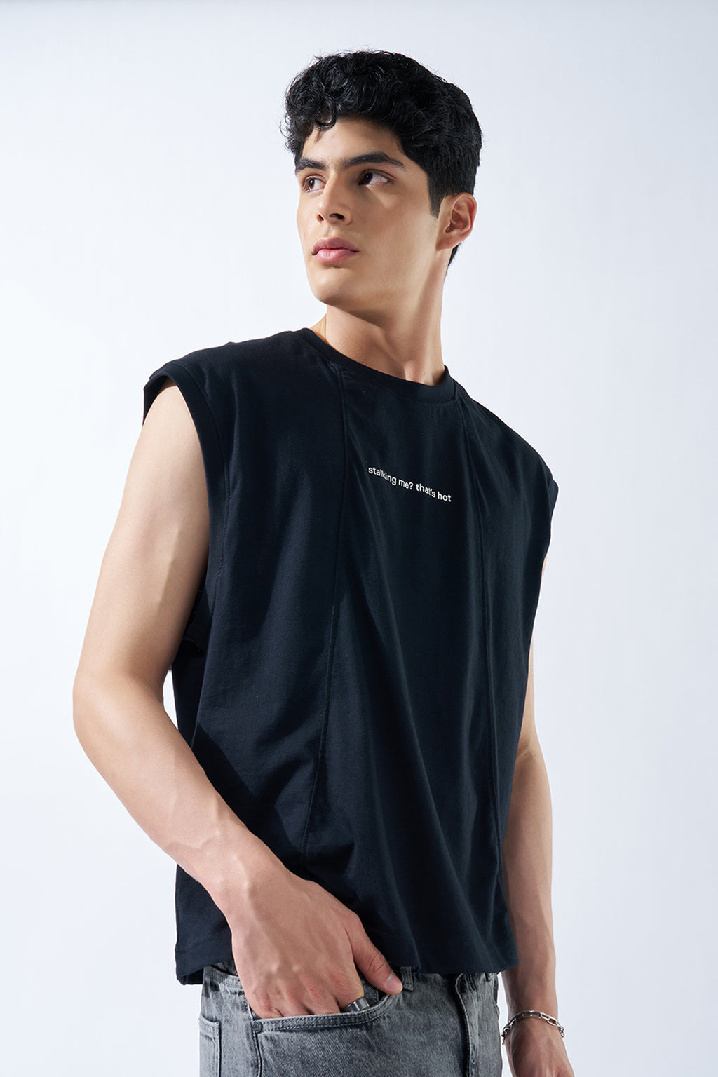 Black Sleeveless Slogan T-Shirt for Men - Image 4