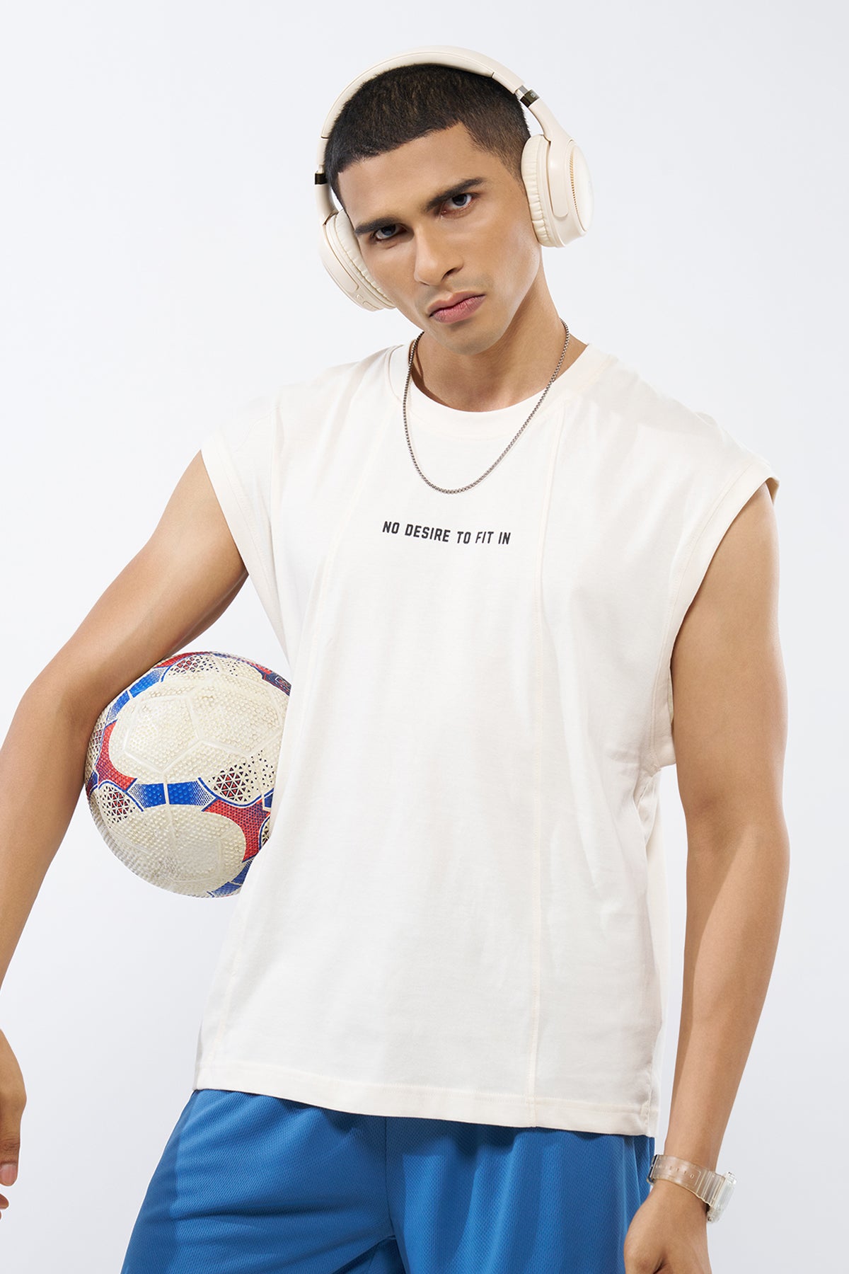 Off White Printed Regular Fit T-Shirt for Men - Image 1
