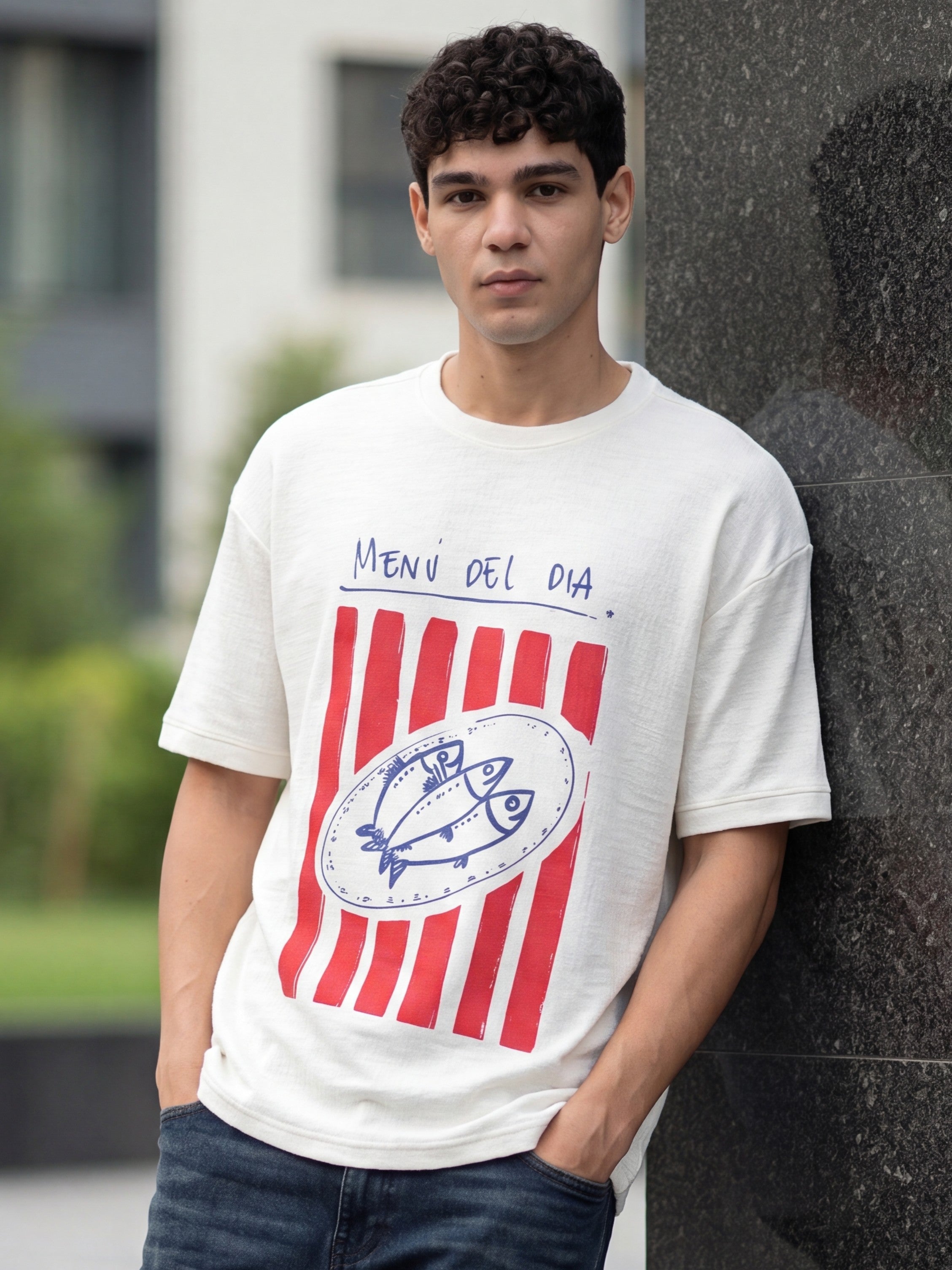 Off White Graphic Oversized Fit T-Shirt for Men - Image 1