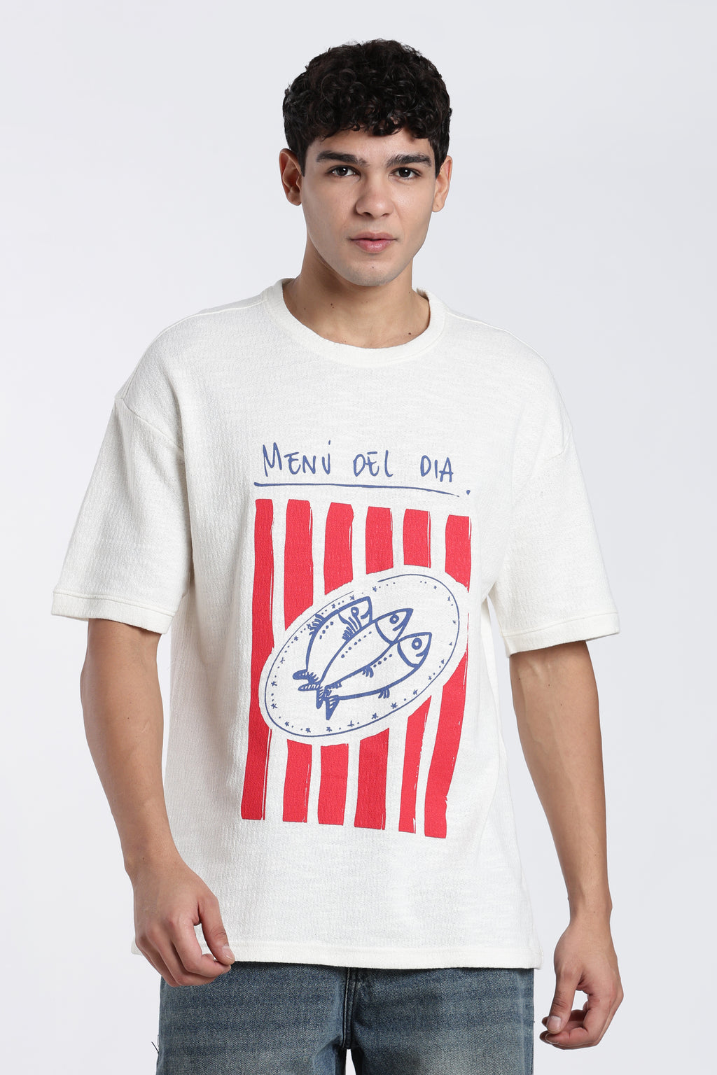 Off White Graphic Oversized Fit T-Shirt for Men - Image 2