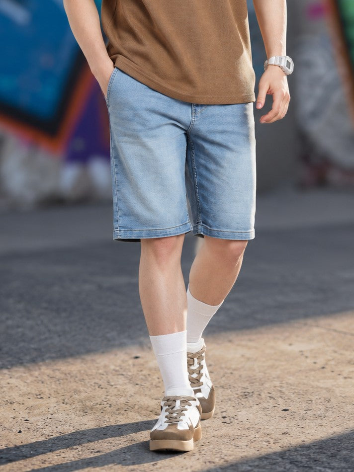 Light Blue Regular Fit Shorts With 5 Pocket - Image 1