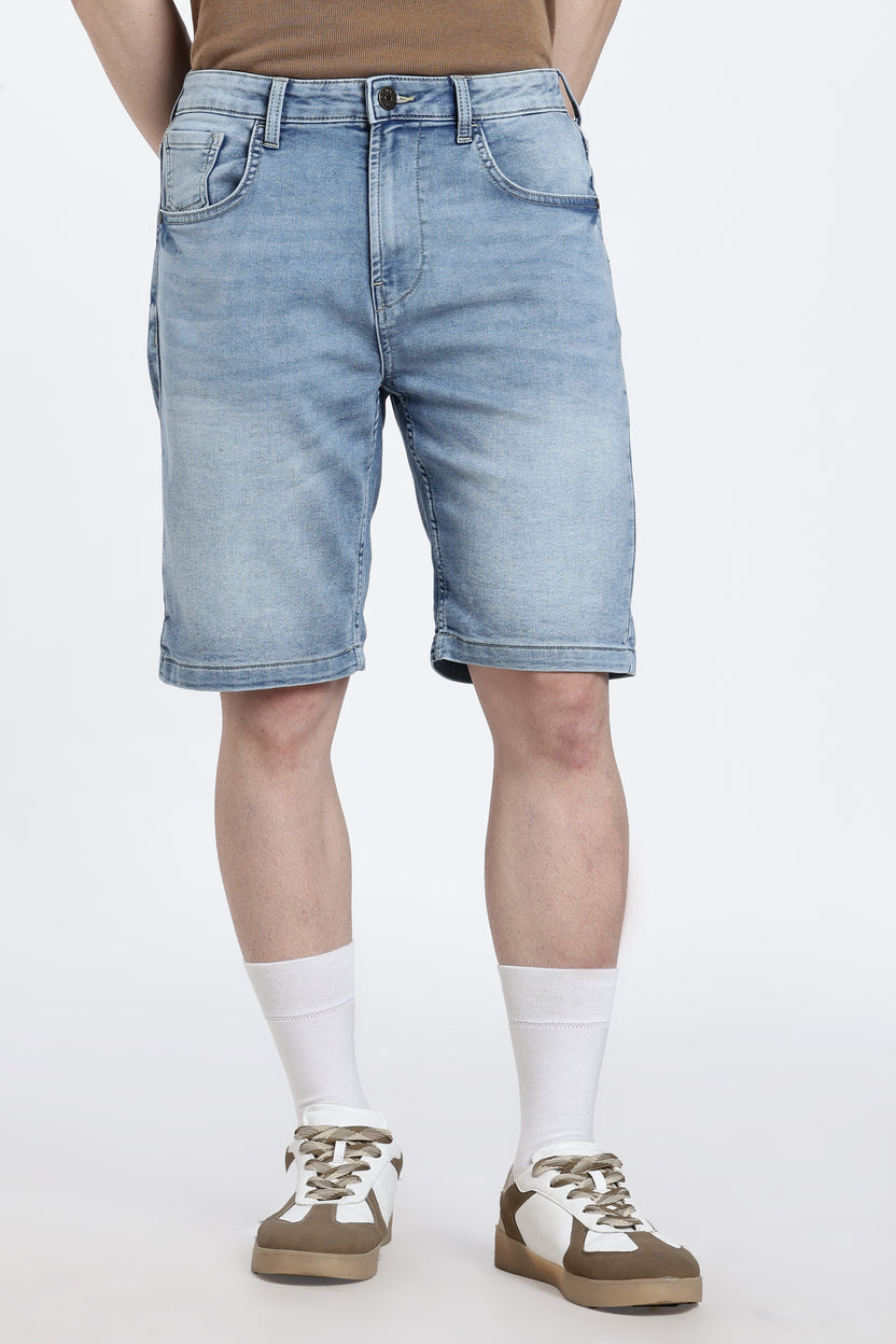 Light Blue Regular Fit Shorts With 5 Pocket - Image 2