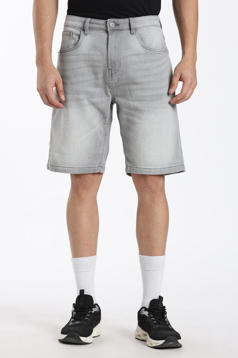Grey Solid Regular Fit Shorts - Image 2