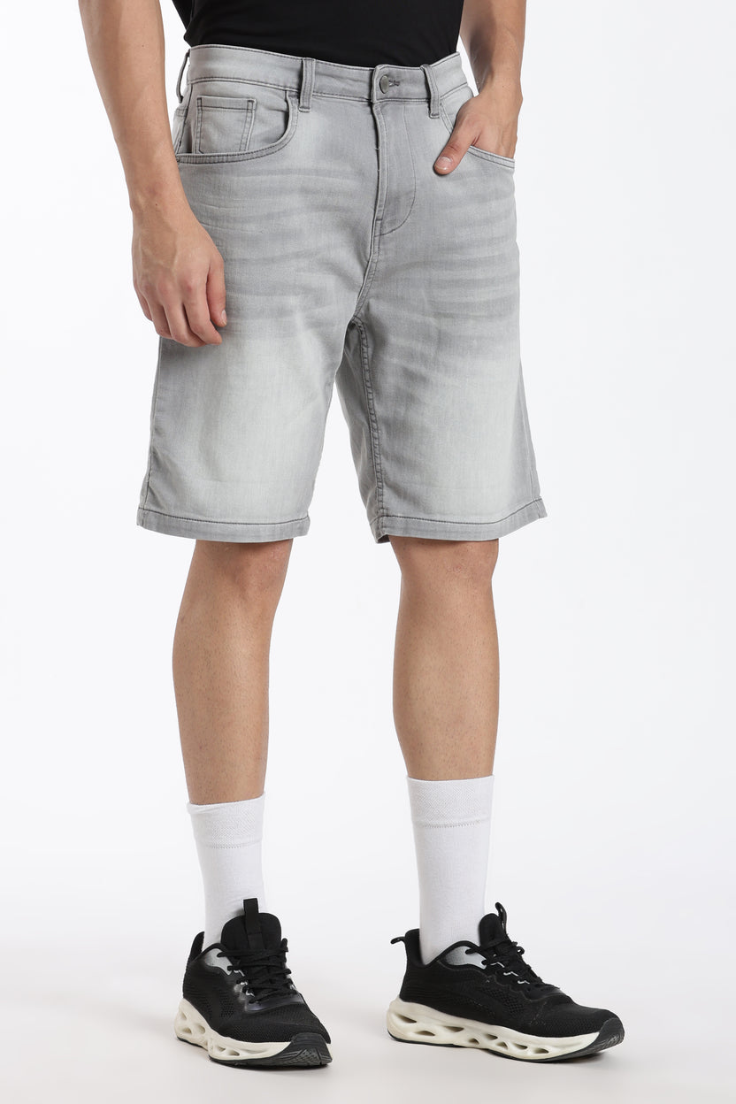 Grey Solid Regular Fit Shorts - Image 4