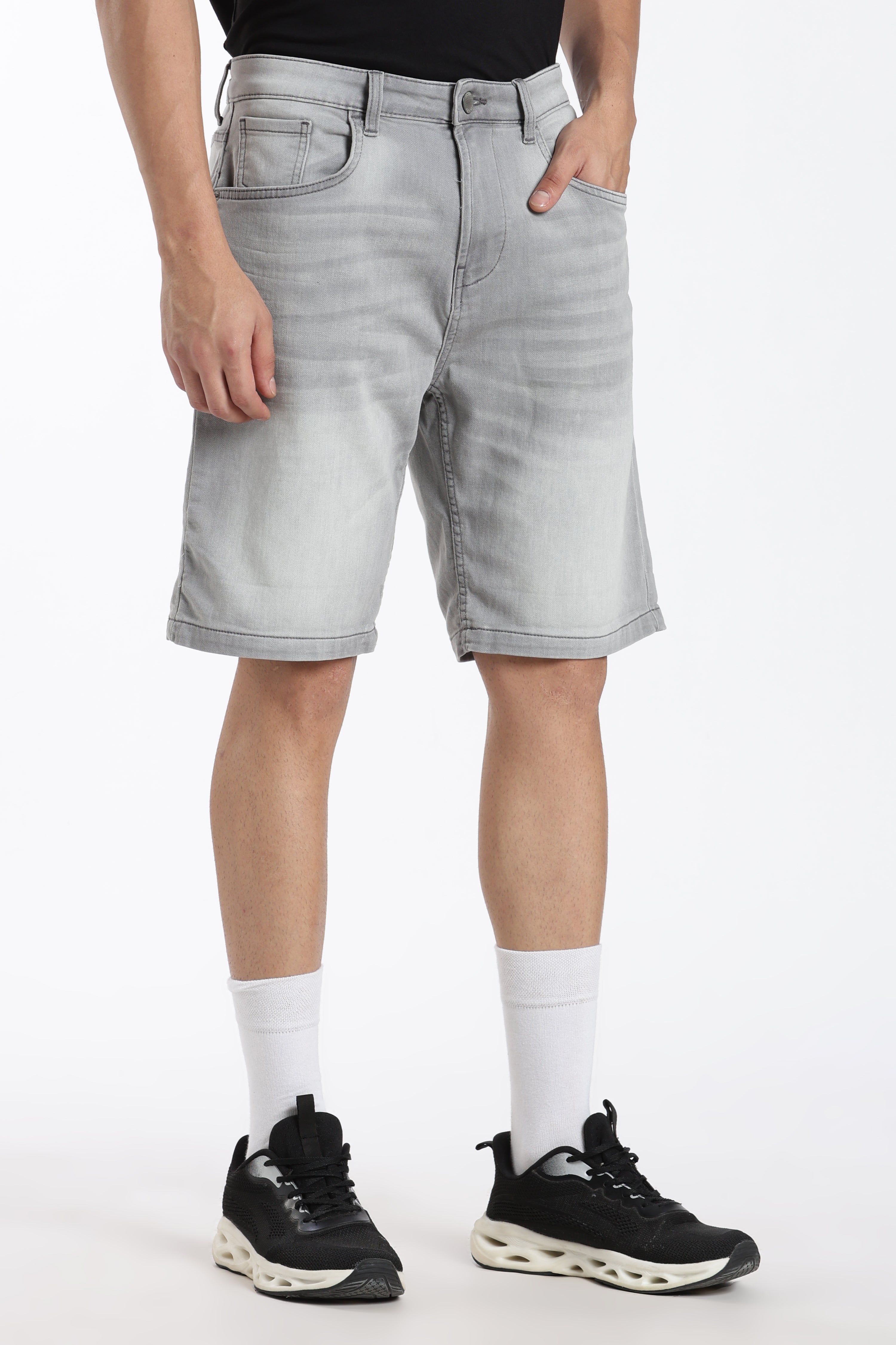 Grey Solid Regular Fit Shorts for Men - Image 4