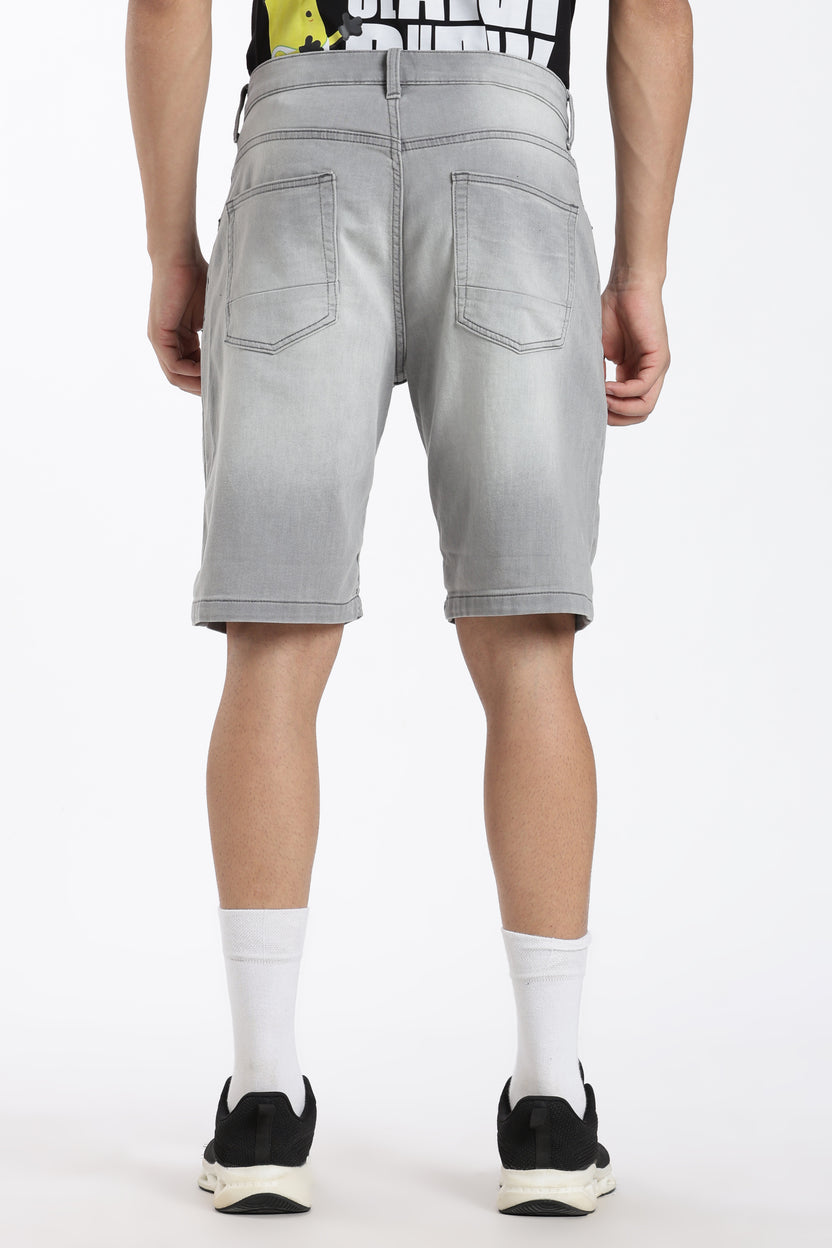 Grey Solid Regular Fit Shorts - Image 5