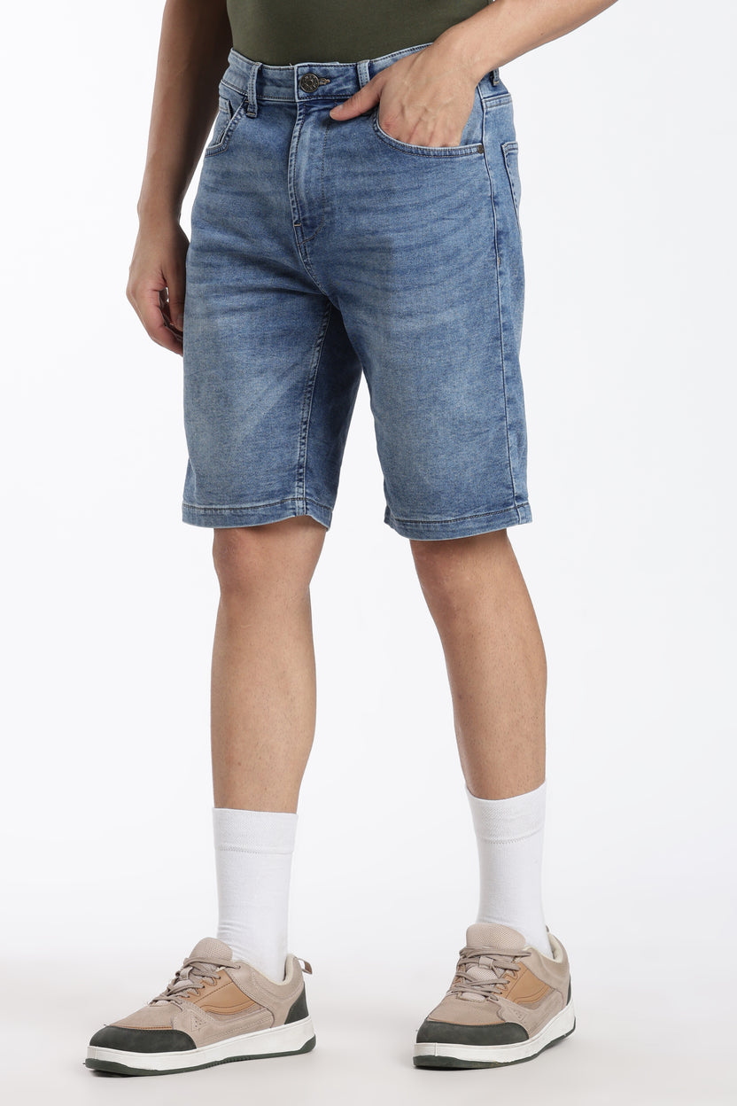 Blue Regular Fit Shorts With 5 Pocket - Image 4