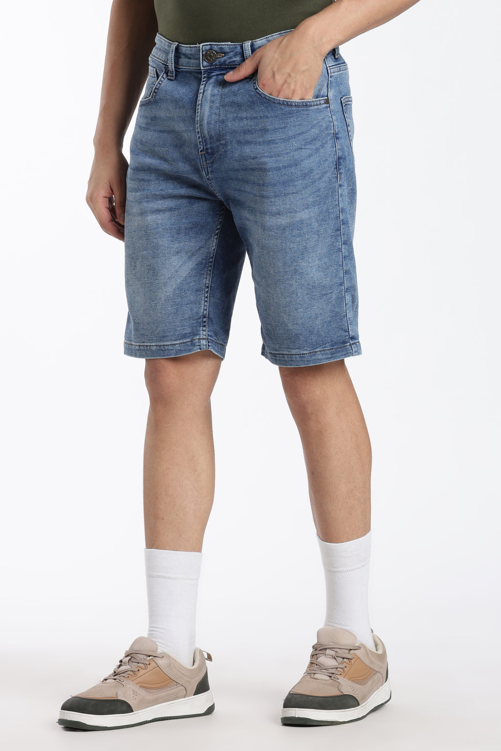 Blue Regular Fit Shorts With 5 Pocket - Image 4