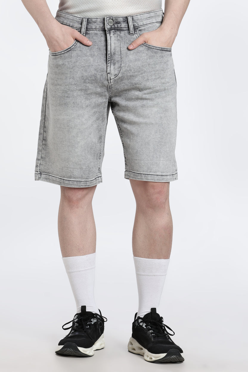 Grey Solid Regular Fit Shorts - Image 2