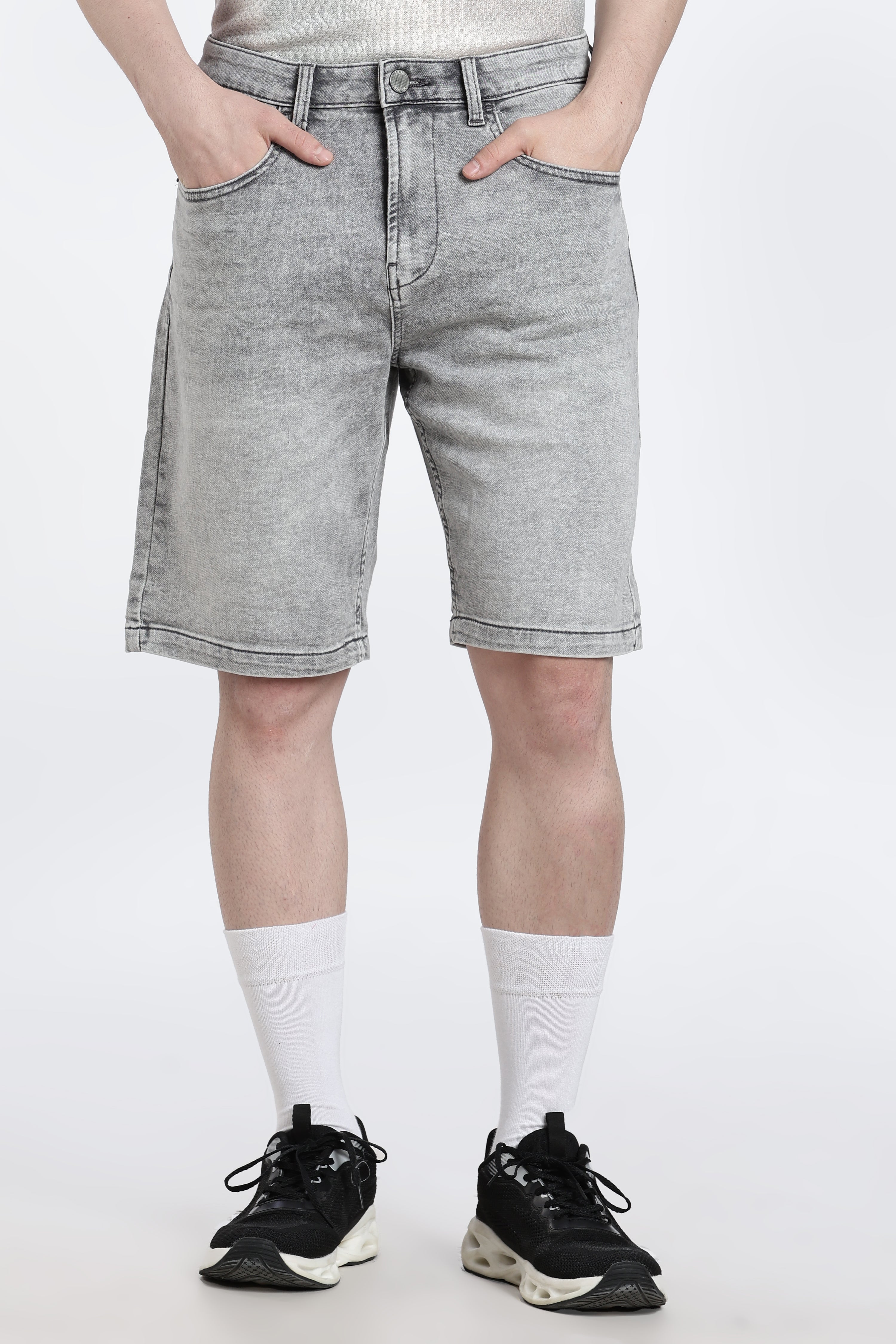 Grey Solid Regular Fit Shorts for Men - Image 2
