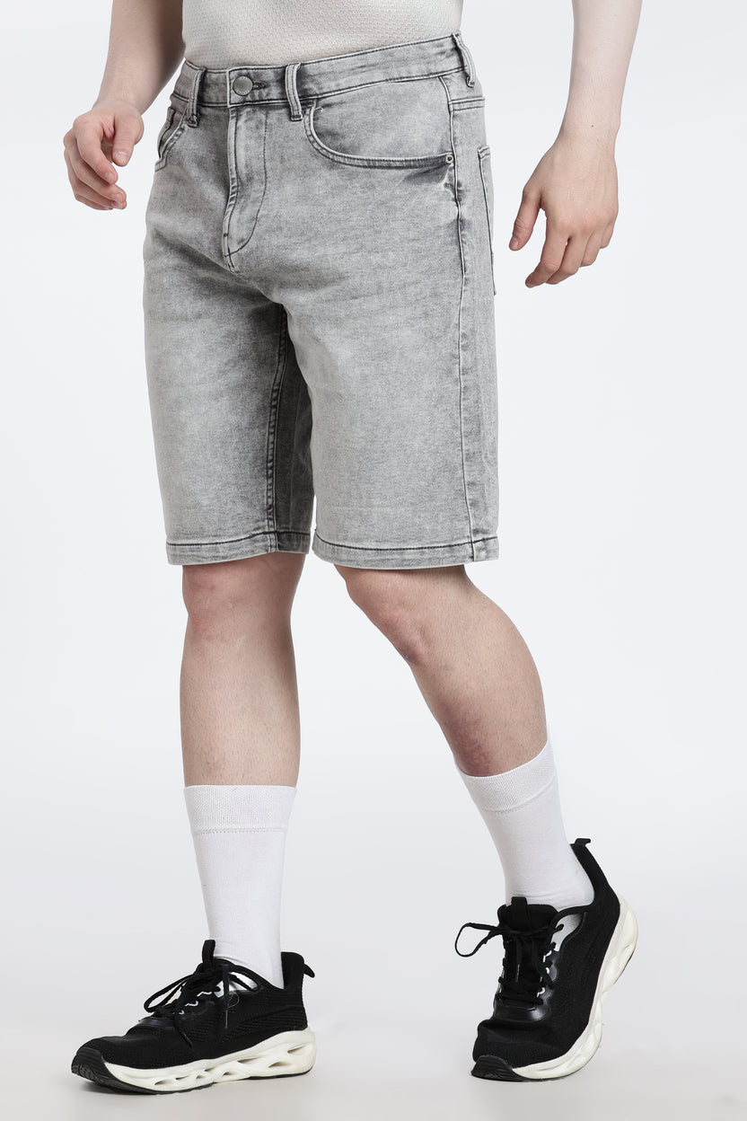 Grey Solid Regular Fit Shorts - Image 4