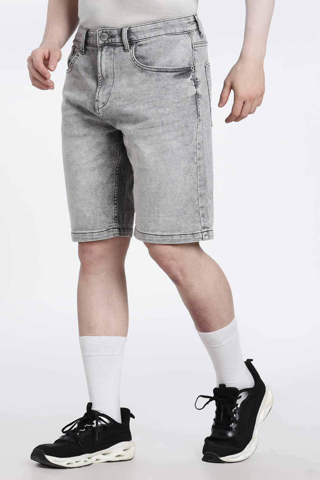 Grey Solid Regular Fit Shorts for Men - Image 4