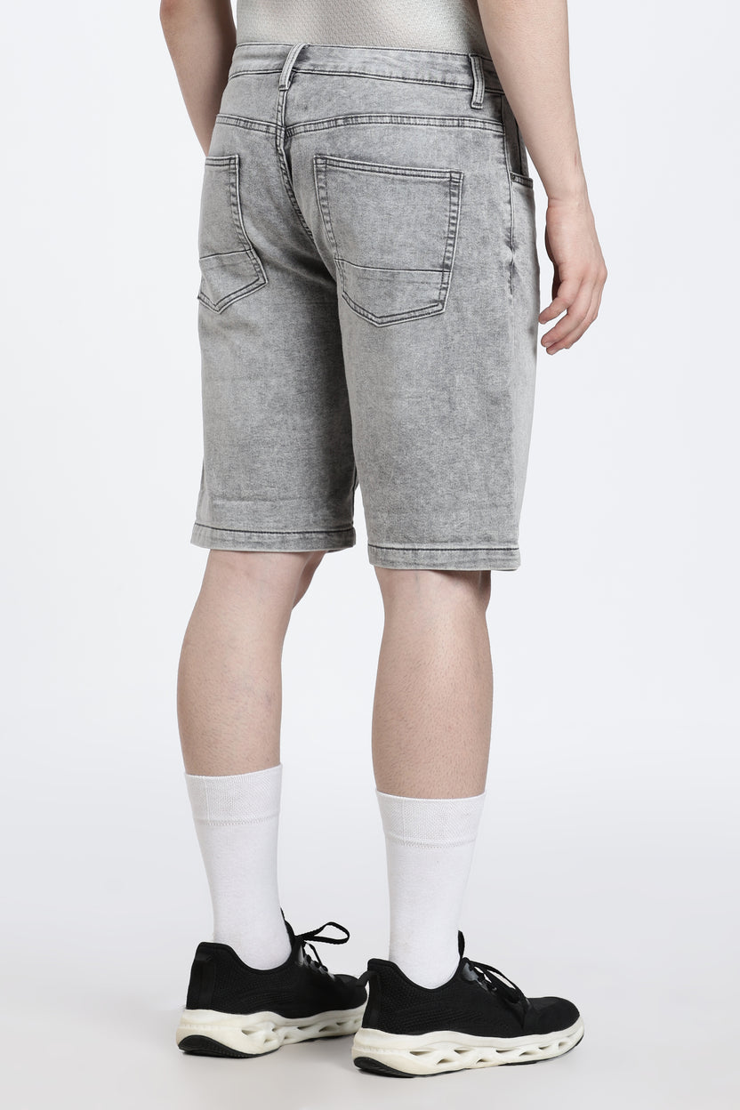 Grey Solid Regular Fit Shorts - Image 5