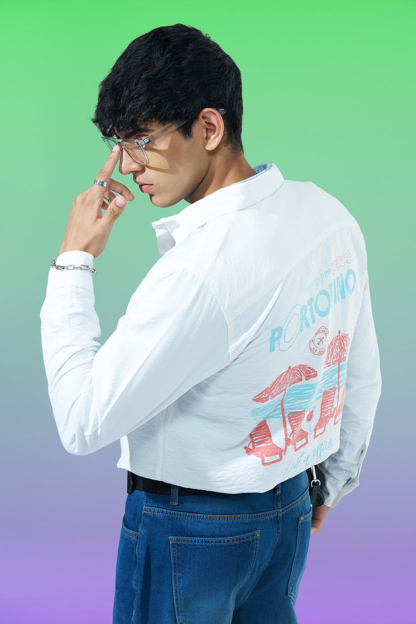 White Printed Regular Fit Casual Shirt for Men - Image 1