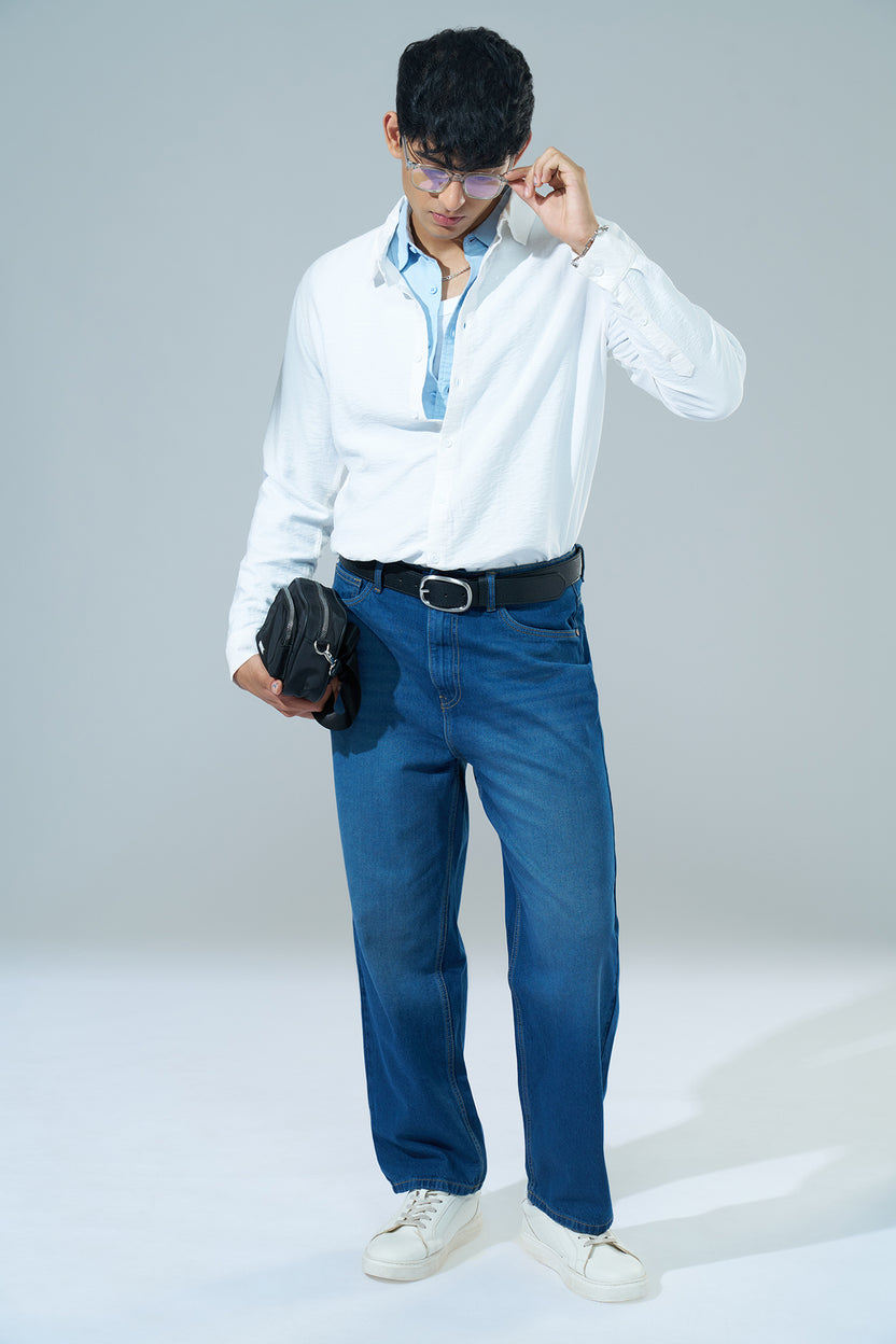 White Printed Regular Fit Casual Shirt for Men - Image 6
