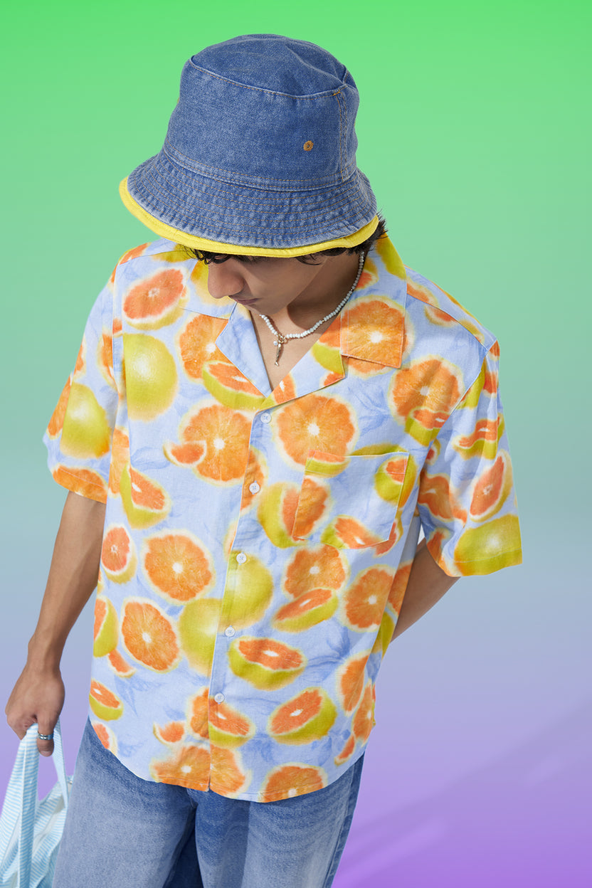 Blue Citrus Print Regular Fit Shirt For Men - Image 1