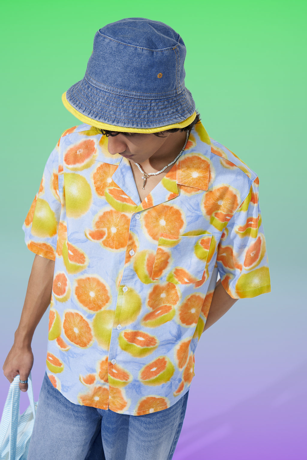Blue Citrus Print Regular Fit Shirt for Men - Image 1