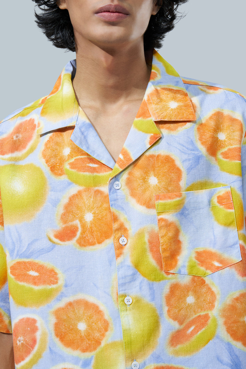 Blue Citrus Print Regular Fit Shirt For Men - Image 2