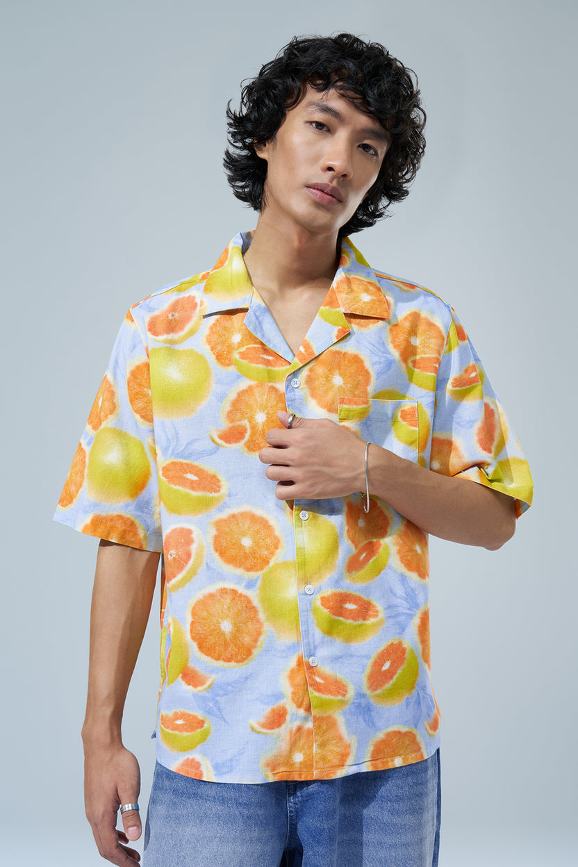 Blue Citrus Print Regular Fit Shirt For Men - Image 3