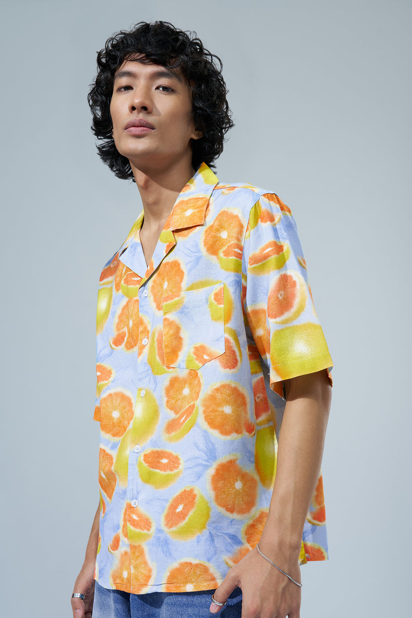 Blue Citrus Print Regular Fit Shirt For Men - Image 4