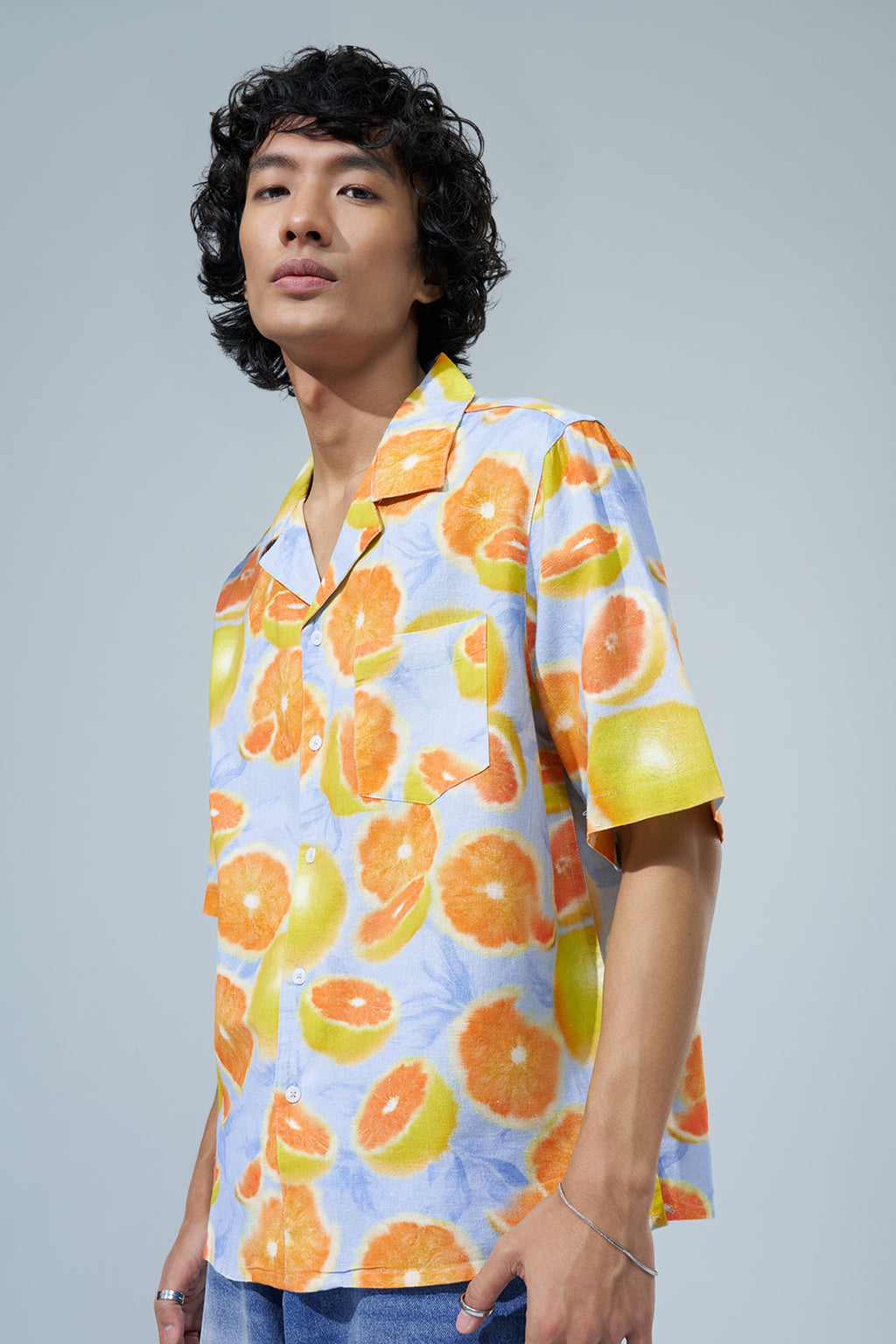 Blue Citrus Print Regular Fit Shirt for Men - Image 4