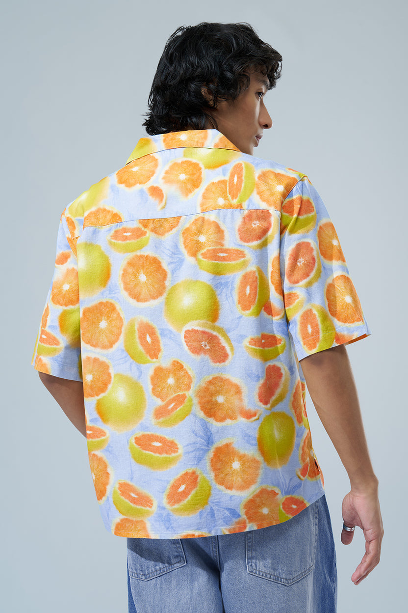 Blue Citrus Print Regular Fit Shirt For Men - Image 5