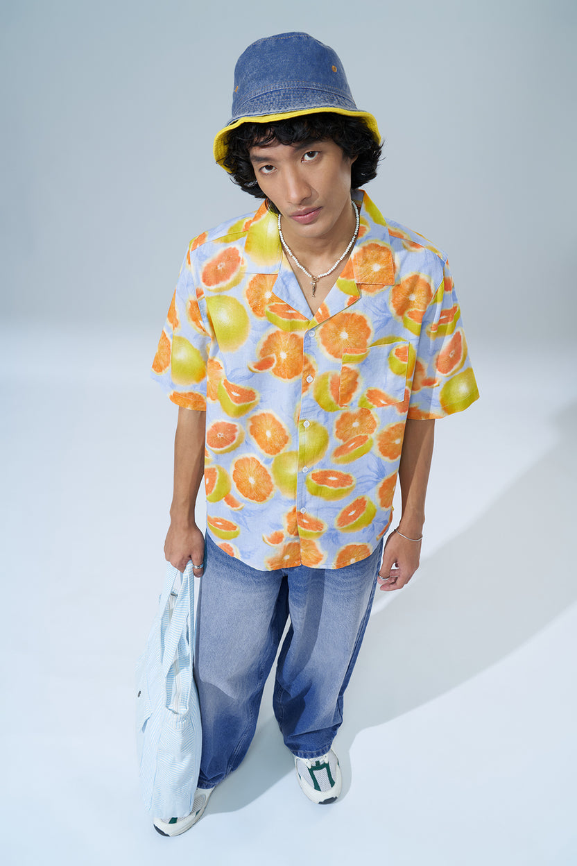 Blue Citrus Print Regular Fit Shirt For Men - Image 6