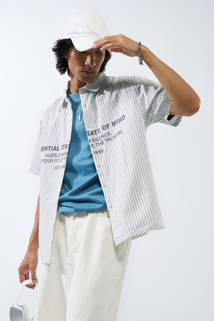 Off White Striped Regular Fit Shirt For Men - Image 1