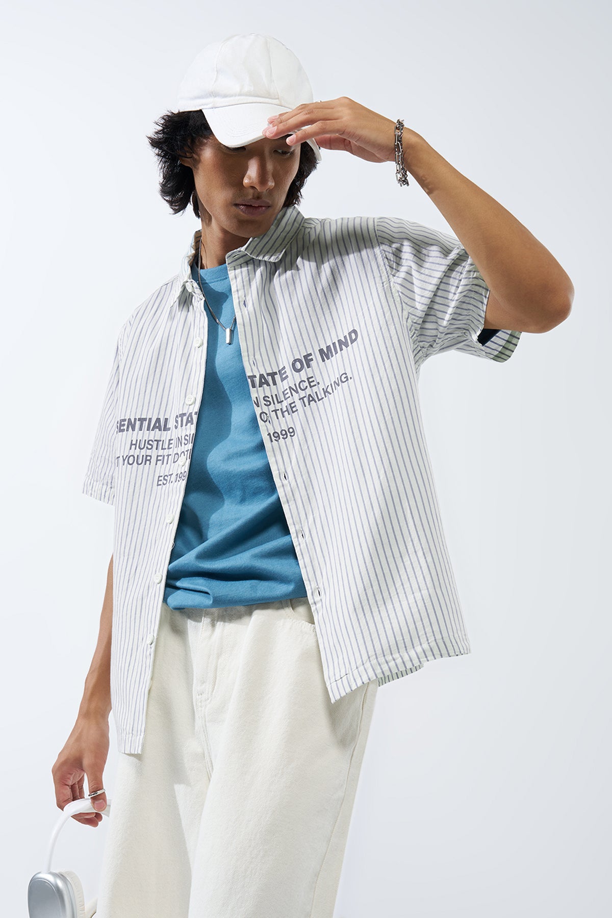 Off White Striped Regular Fit Shirt for Men - Image 1