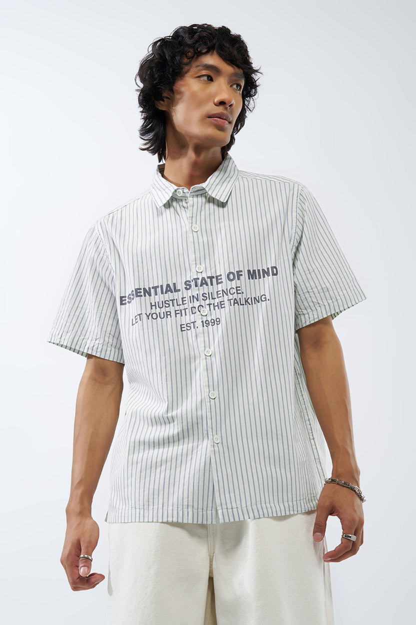 Off White Striped Regular Fit Shirt For Men - Image 2