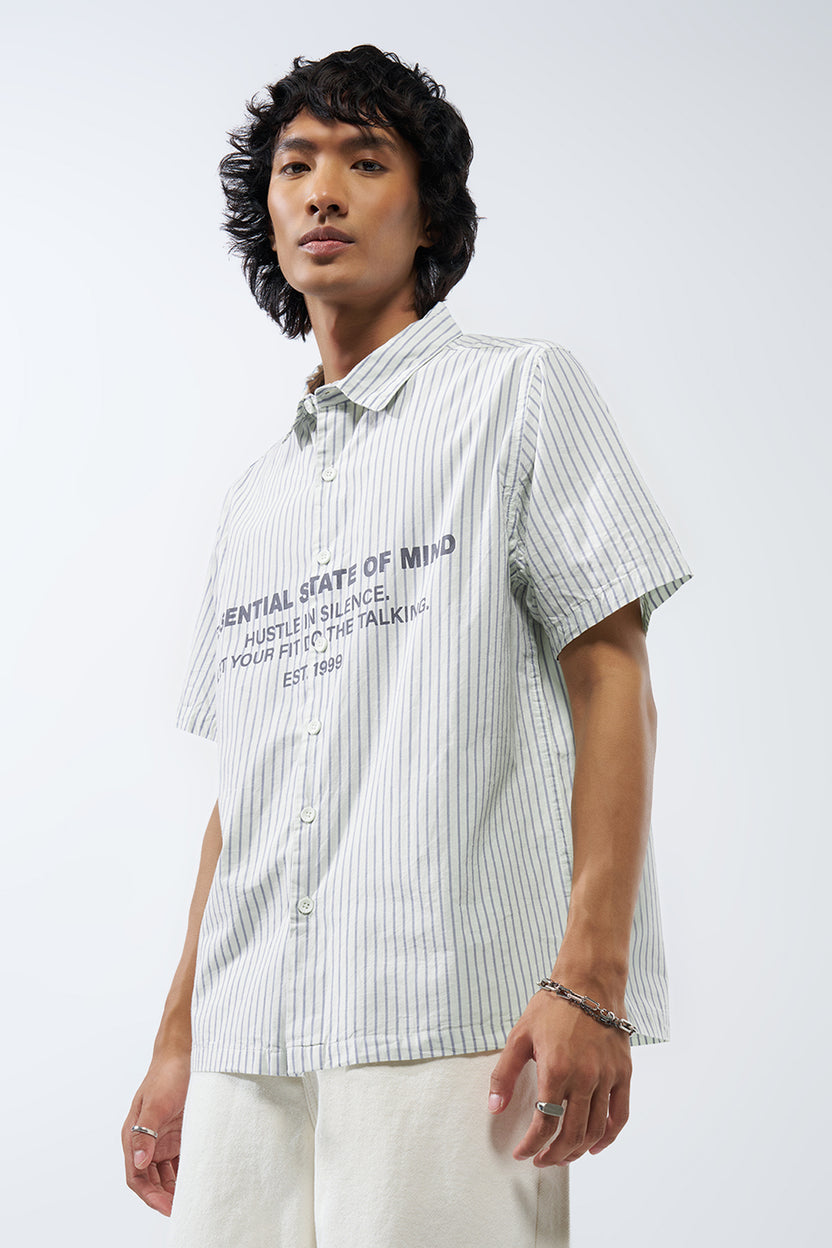 Off White Striped Regular Fit Shirt For Men - Image 4