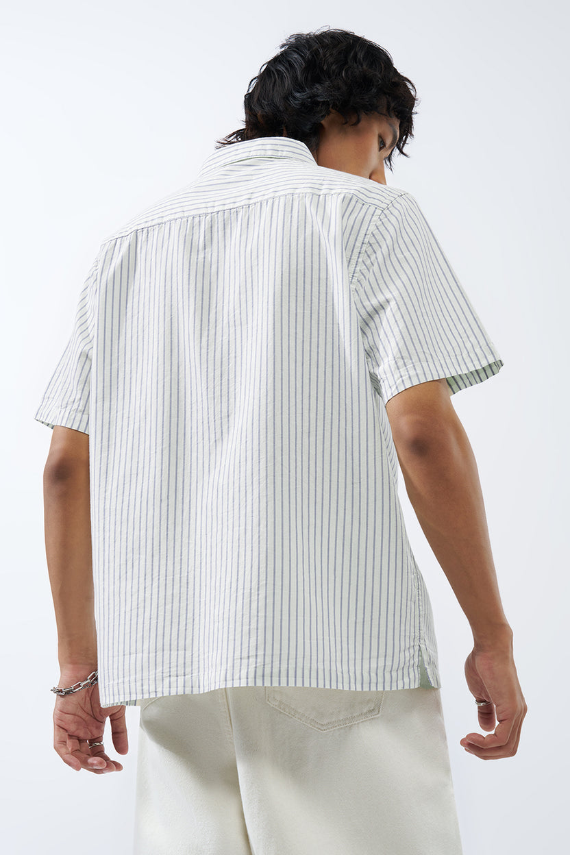 Off White Striped Regular Fit Shirt For Men - Image 5